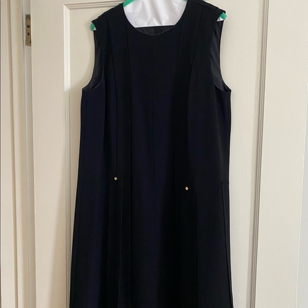 Lafayette 148 Little Black Sleeveless Dress with pleats, front and back
